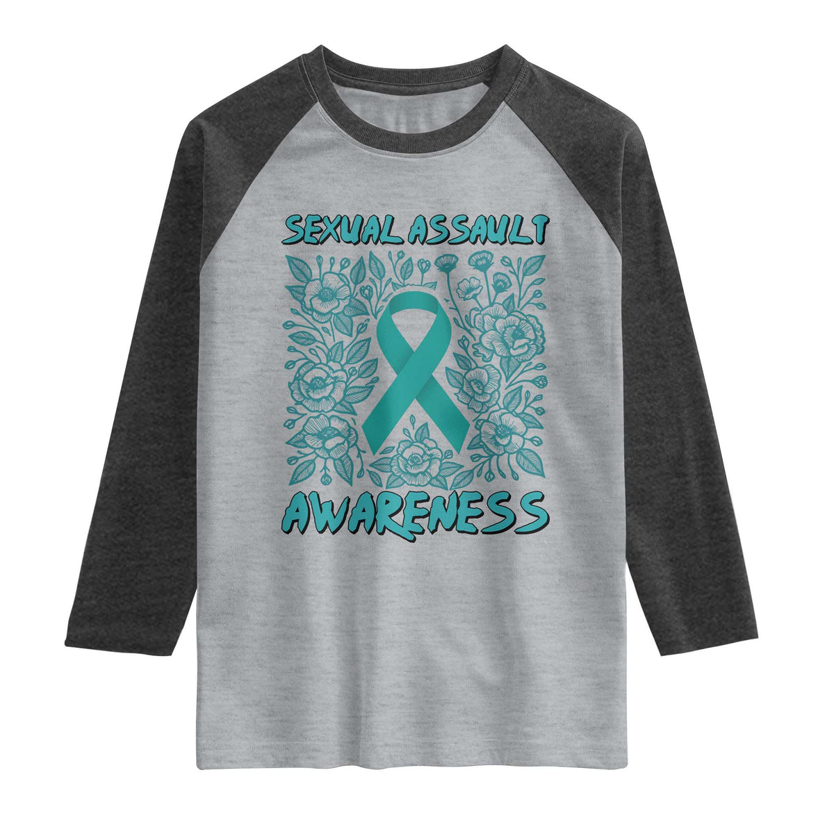 Sexual Assault Awareness Month Raglan Shirt TS14 Heather Gray Heather Charcoal Print Your Wear