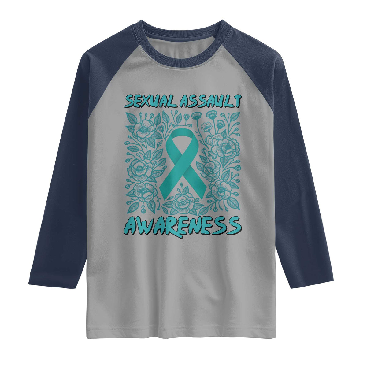 Sexual Assault Awareness Month Raglan Shirt TS14 Sport Gray Navy Print Your Wear