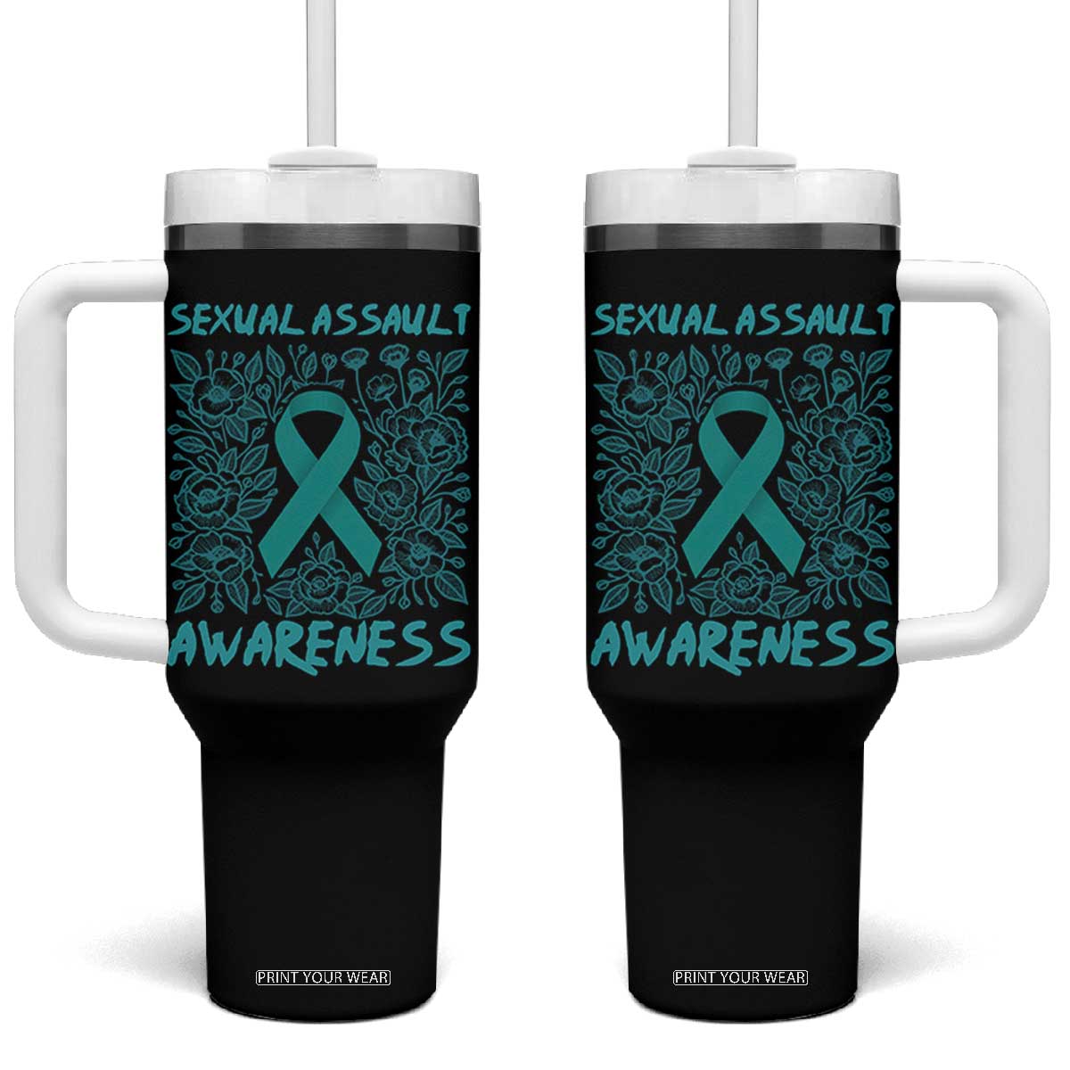 Sexual Assault Awareness Month Tumbler With Handle TS14 One Size: 40 oz Black Print Your Wear