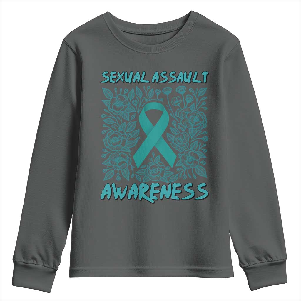 Sexual Assault Awareness Month Youth Sweatshirt TS14 Dark Heather Print Your Wear