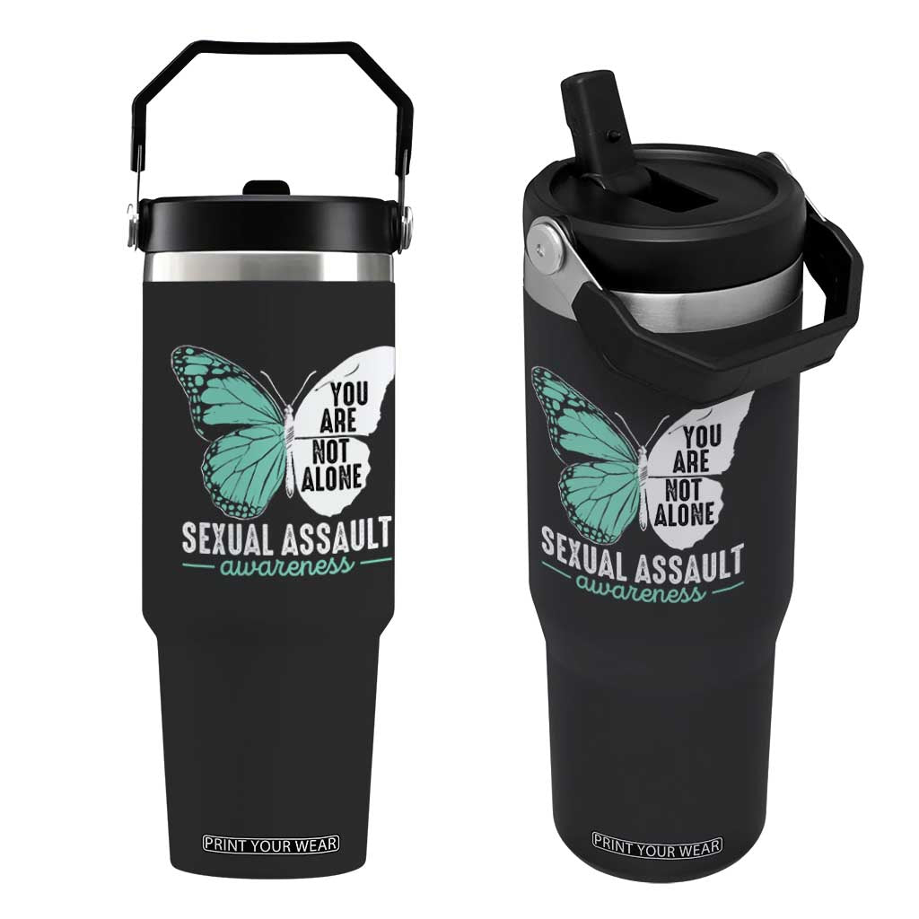 April Sexual Assault Awareness Flip Straw Tumbler Teal Ribbon Flower TS14 One Size: 30 oz Black Print Your Wear