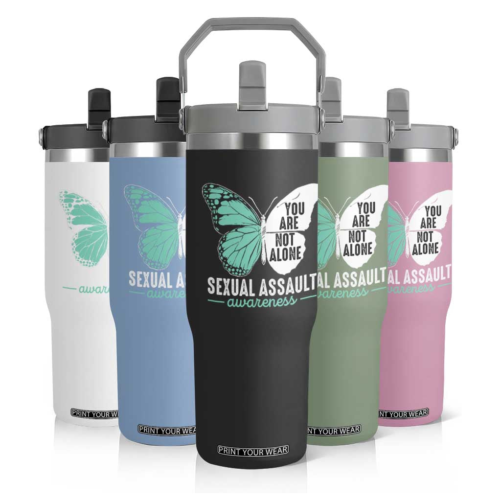 April Sexual Assault Awareness Flip Straw Tumbler Teal Ribbon Flower TS14 Print Your Wear