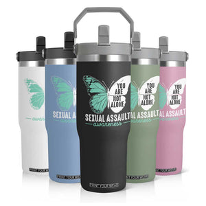 April Sexual Assault Awareness Flip Straw Tumbler Teal Ribbon Flower TS14 Print Your Wear