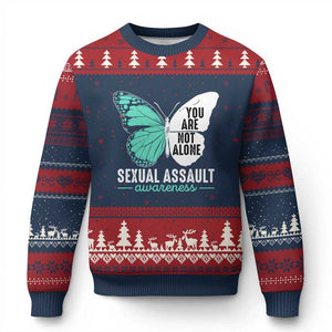 April Sexual Assault Awareness Ugly Christmas Sweater Teal Ribbon Flower TS14 Navy Red Print Your Wear