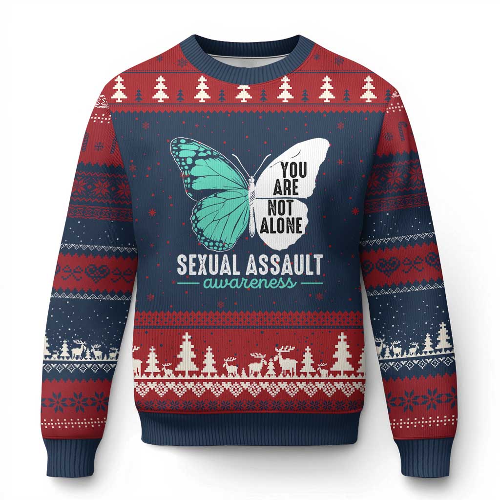 April Sexual Assault Awareness Ugly Christmas Sweater Teal Ribbon Flower TS14 Navy Red Print Your Wear