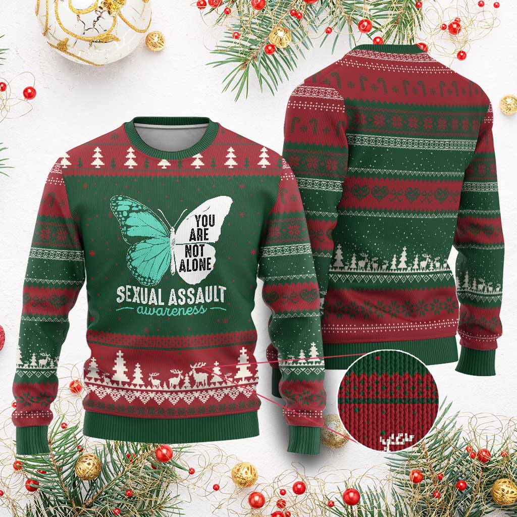 April Sexual Assault Awareness Ugly Christmas Sweater Teal Ribbon Flower TS14 Red Green Print Your Wear