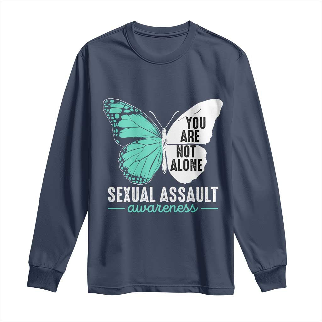 April Sexual Assault Awareness Long Sleeve Shirt Teal Ribbon Flower TS14 Navy Print Your Wear