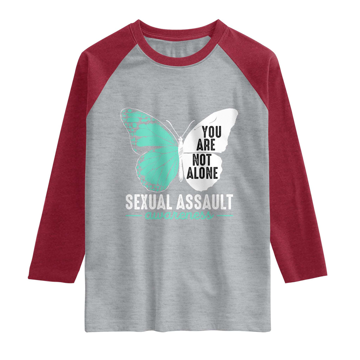 April Sexual Assault Awareness Raglan Shirt Teal Ribbon Flower TS14 Heather Gray Heather Red Print Your Wear