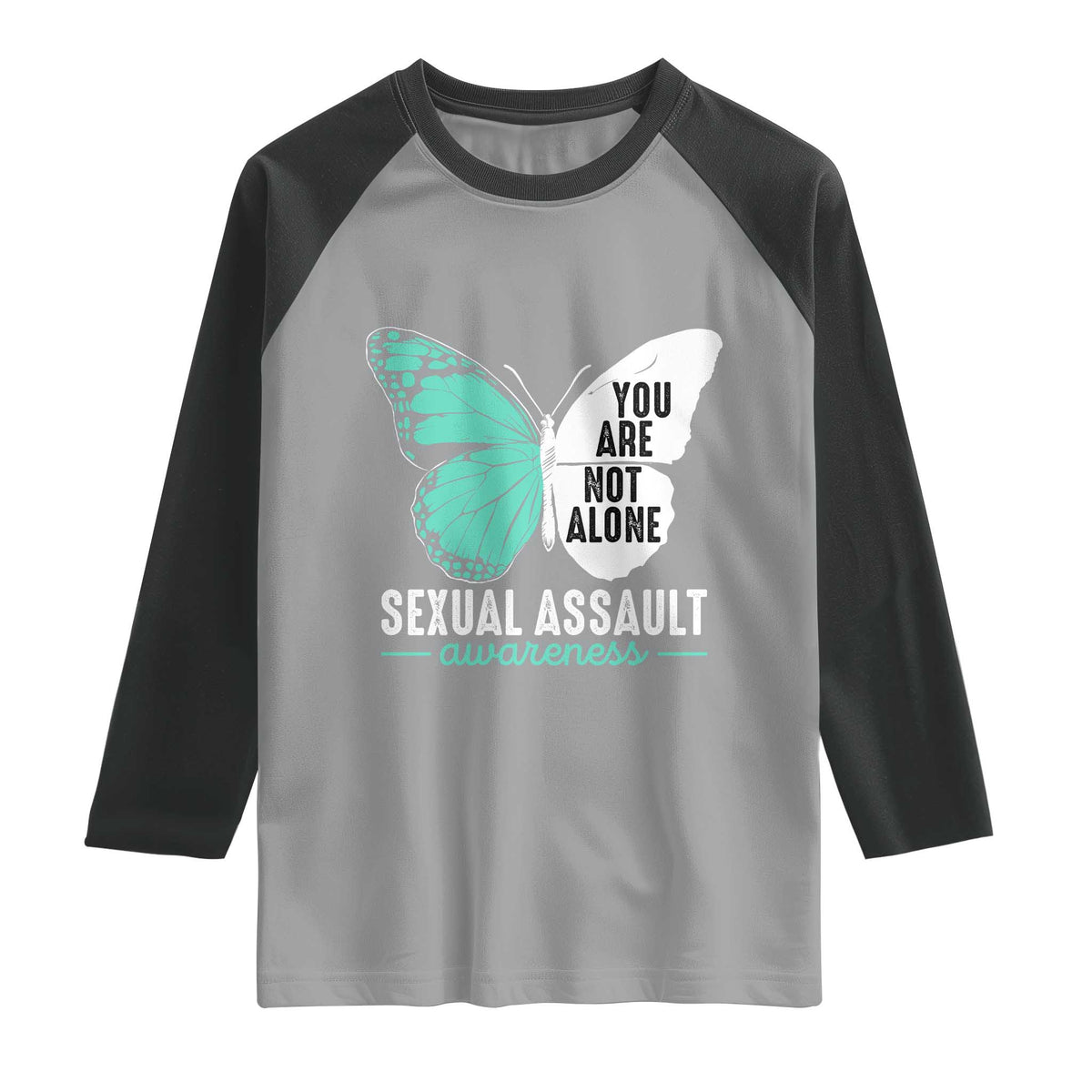 April Sexual Assault Awareness Raglan Shirt Teal Ribbon Flower TS14 Sport Gray Black Print Your Wear