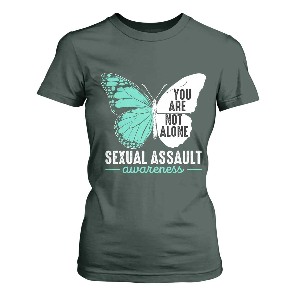 April Sexual Assault Awareness T Shirt For Women Teal Ribbon Flower TS14 Dark Forest Green Print Your Wear