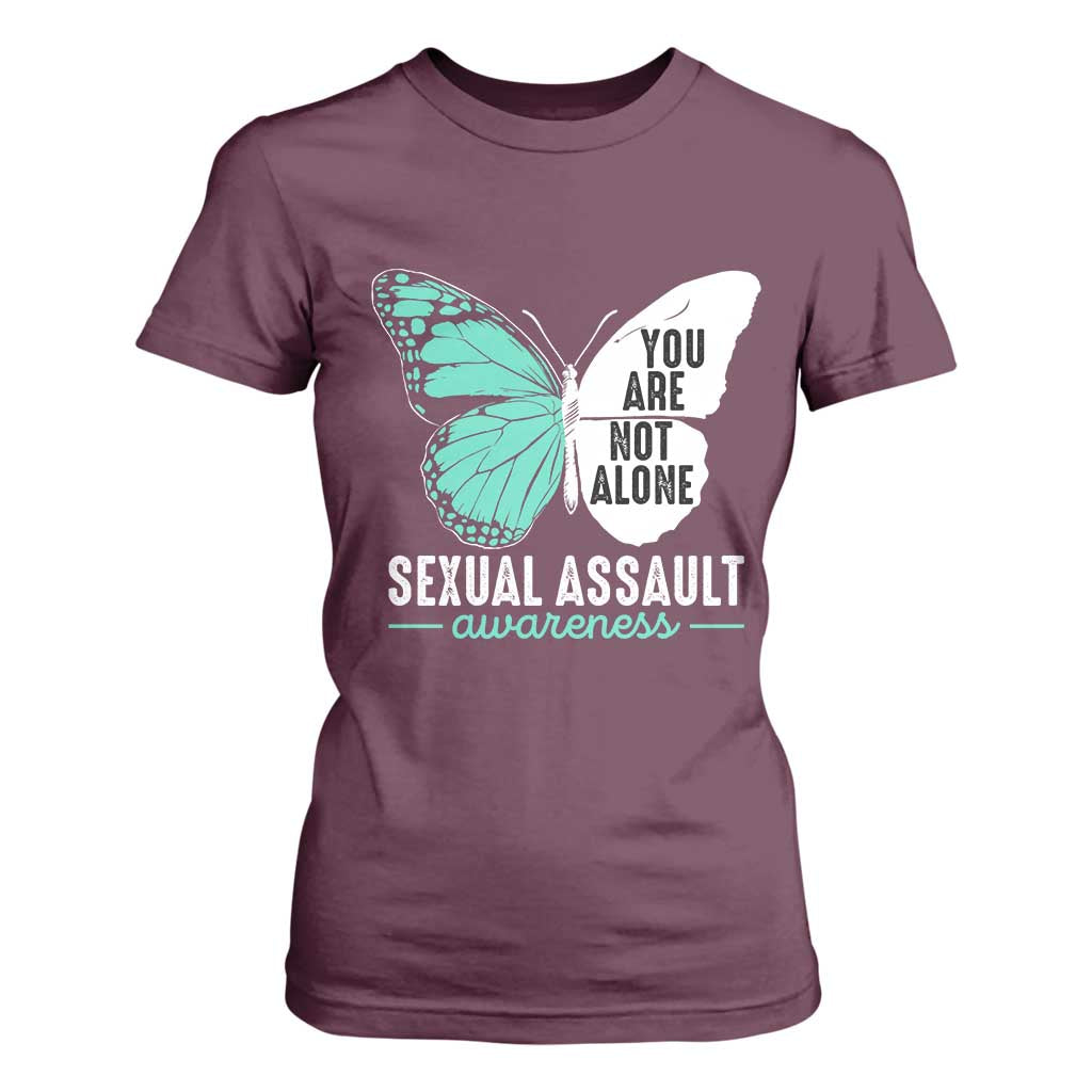 April Sexual Assault Awareness T Shirt For Women Teal Ribbon Flower TS14 Maroon Print Your Wear
