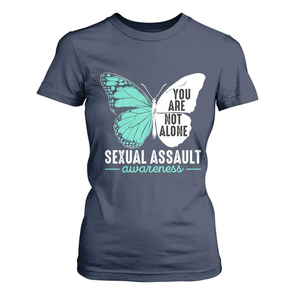 April Sexual Assault Awareness T Shirt For Women Teal Ribbon Flower TS14 Navy Print Your Wear