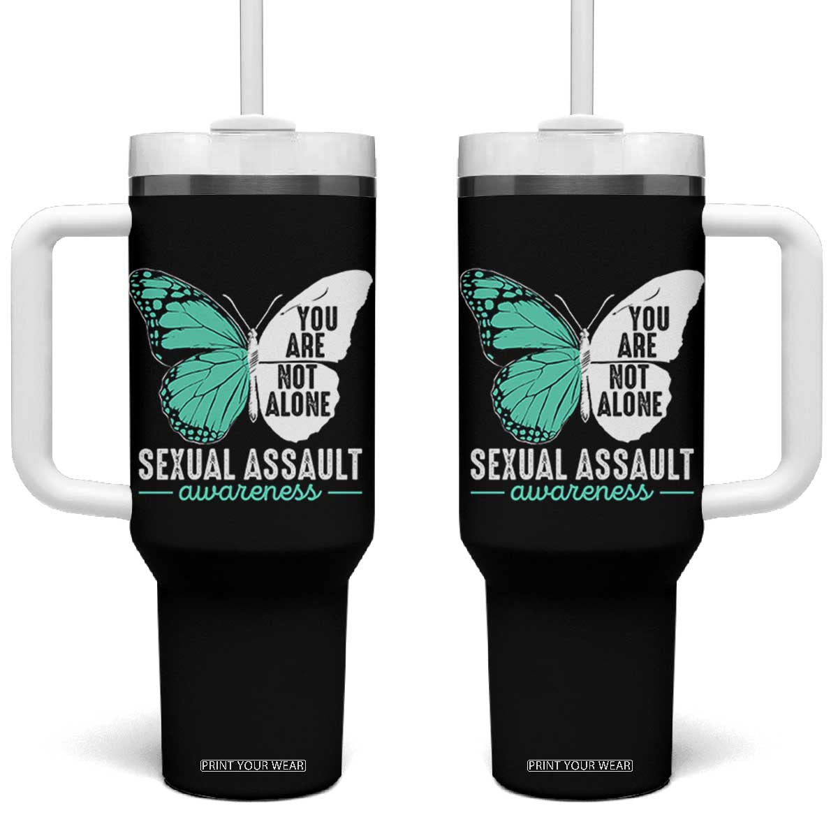 April Sexual Assault Awareness Tumbler With Handle Teal Ribbon Flower TS14 One Size: 40 oz Black Print Your Wear