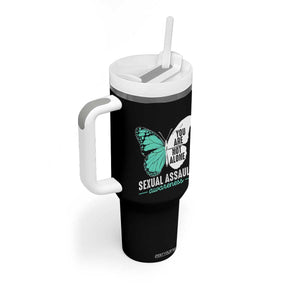 April Sexual Assault Awareness Tumbler With Handle Teal Ribbon Flower TS14 Print Your Wear