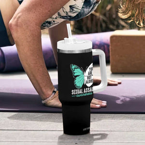 April Sexual Assault Awareness Tumbler With Handle Teal Ribbon Flower TS14 Print Your Wear