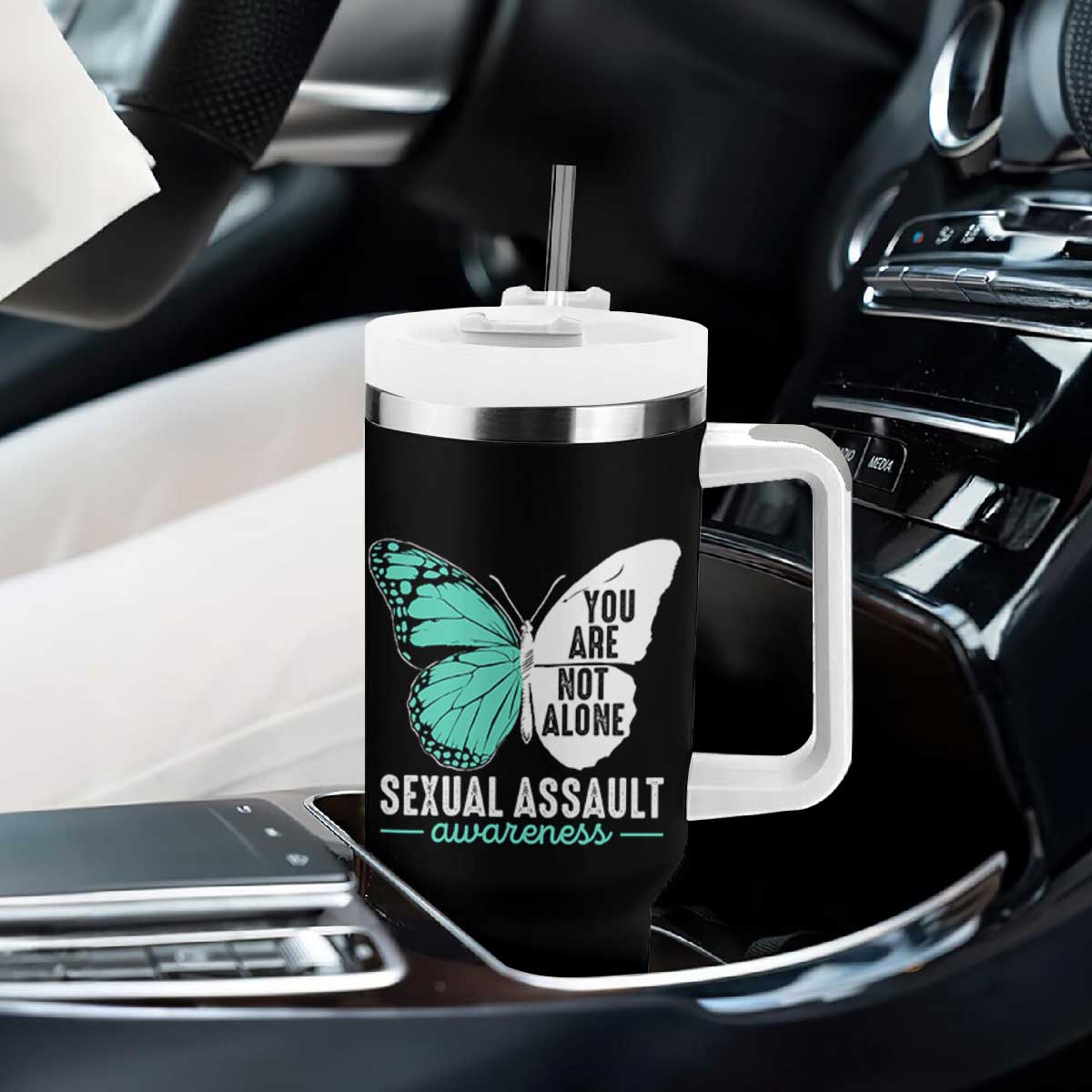 April Sexual Assault Awareness Tumbler With Handle Teal Ribbon Flower TS14 Print Your Wear