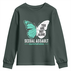 April Sexual Assault Awareness Youth Sweatshirt Teal Ribbon Flower TS14 Dark Forest Green Print Your Wear