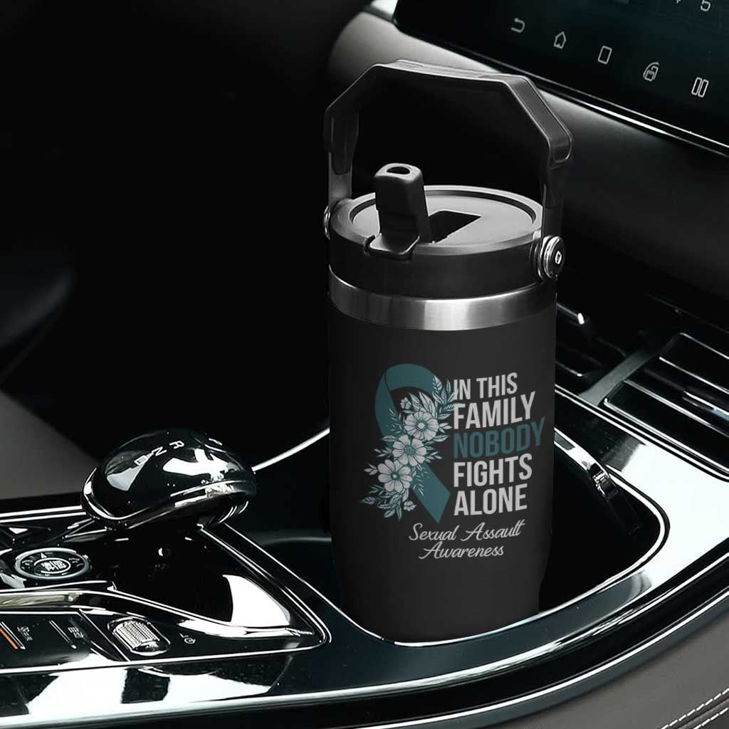 Sexual Assault Awareness Flip Straw Tumbler In This Family Nobody Fights Alone TS14 Print Your Wear