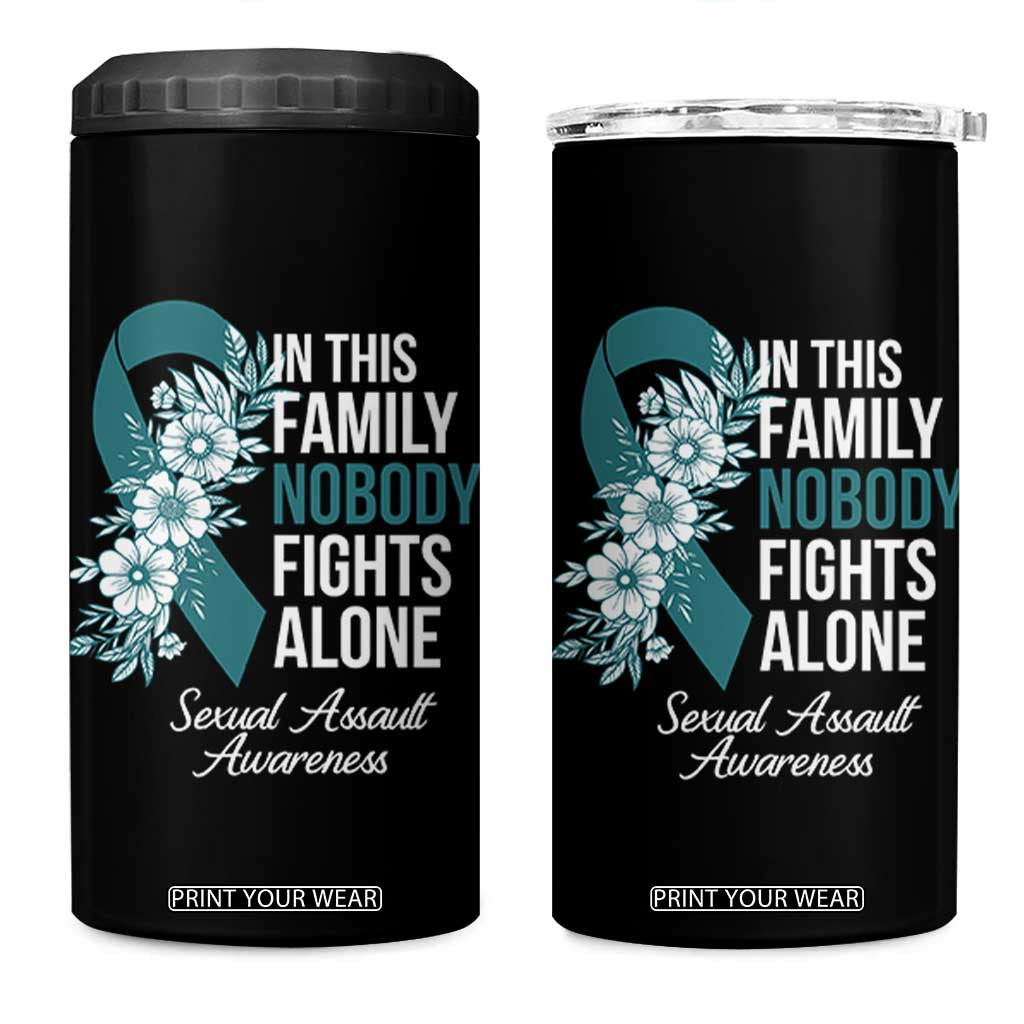 Sexual Assault Awareness 4 in 1 Can Cooler Tumbler In This Family Nobody Fights Alone TS14 One Size: 16 oz Black Print Your Wear