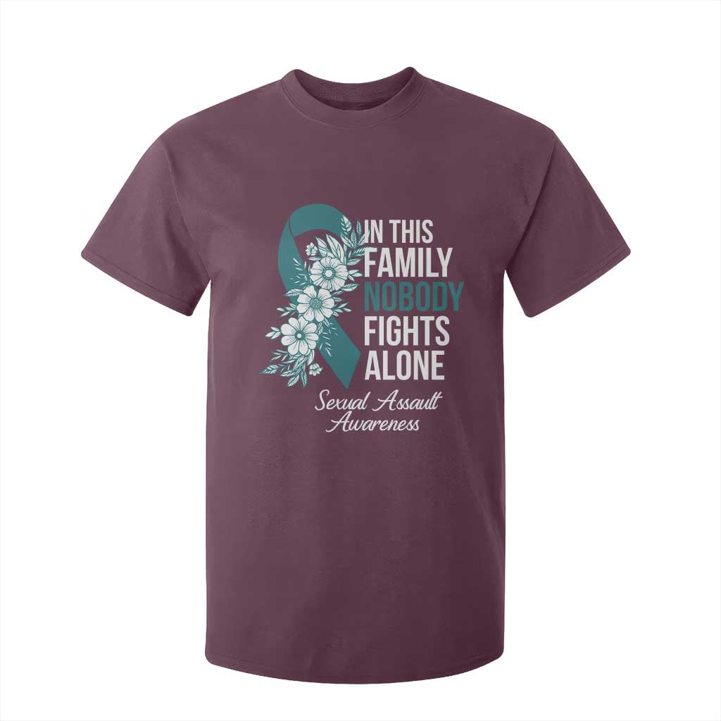 Sexual Assault Awareness T Shirt For Kid In This Family Nobody Fights Alone TS14 Maroon Print Your Wear