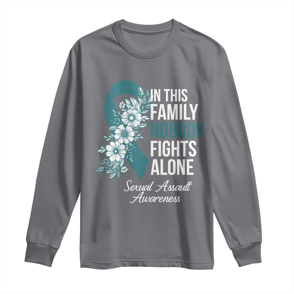 Sexual Assault Awareness Long Sleeve Shirt In This Family Nobody Fights Alone TS14 Charcoal Print Your Wear