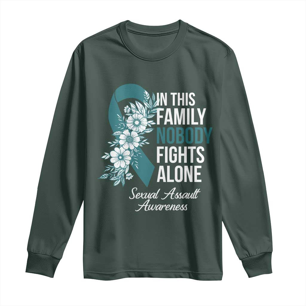 Sexual Assault Awareness Long Sleeve Shirt In This Family Nobody Fights Alone TS14 Dark Forest Green Print Your Wear