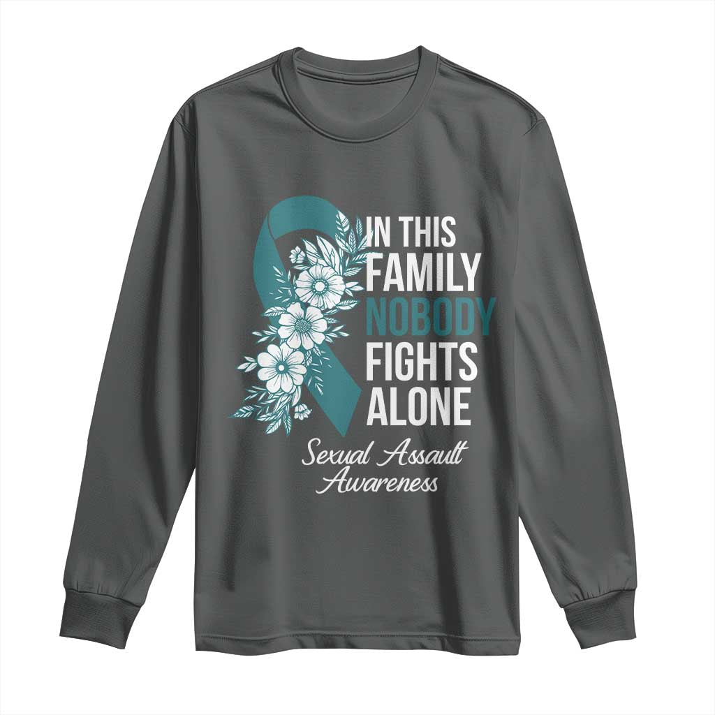 Sexual Assault Awareness Long Sleeve Shirt In This Family Nobody Fights Alone TS14 Dark Heather Print Your Wear