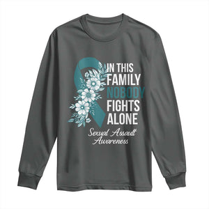 Sexual Assault Awareness Long Sleeve Shirt In This Family Nobody Fights Alone TS14 Dark Heather Print Your Wear
