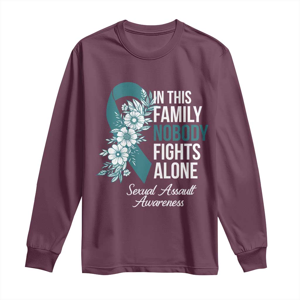 Sexual Assault Awareness Long Sleeve Shirt In This Family Nobody Fights Alone TS14 Maroon Print Your Wear