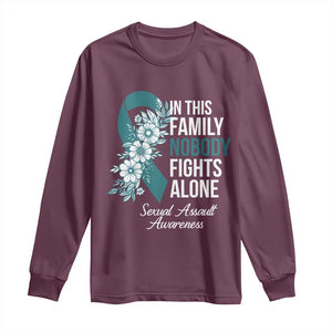 Sexual Assault Awareness Long Sleeve Shirt In This Family Nobody Fights Alone TS14 Maroon Print Your Wear