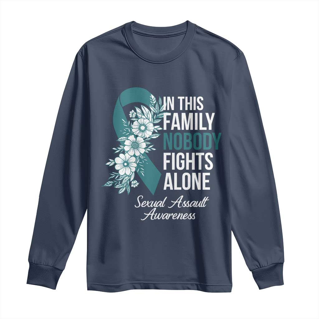 Sexual Assault Awareness Long Sleeve Shirt In This Family Nobody Fights Alone TS14 Navy Print Your Wear