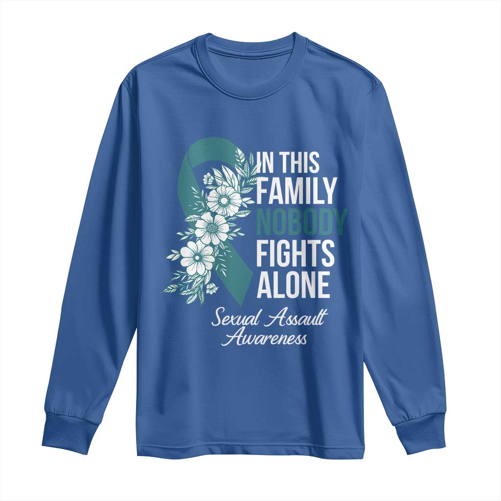 Sexual Assault Awareness Long Sleeve Shirt In This Family Nobody Fights Alone TS14 Royal Blue Print Your Wear