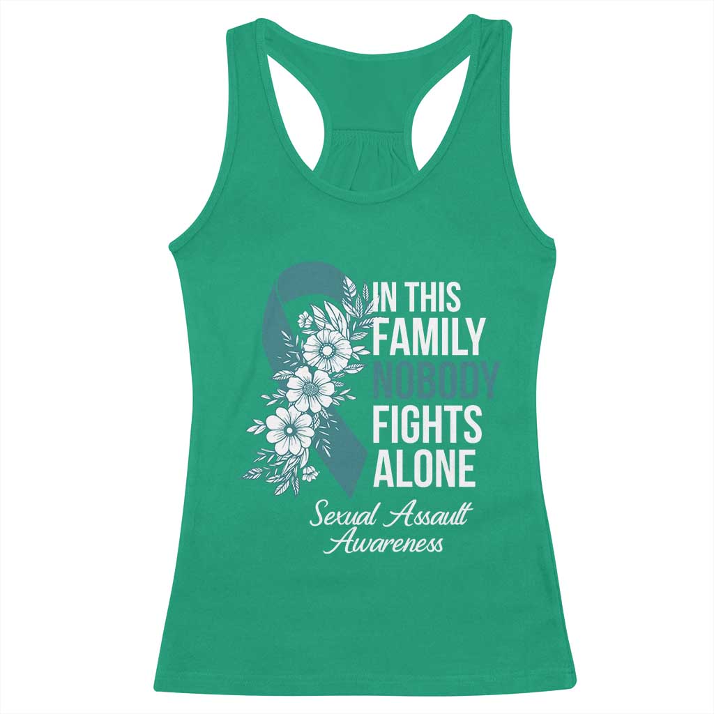Sexual Assault Awareness Racerback Tank Top In This Family Nobody Fights Alone TS14 Irish Green Print Your Wear