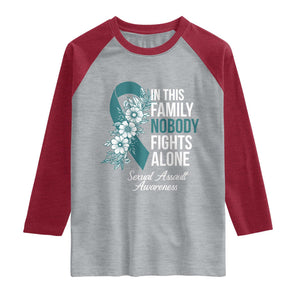 Sexual Assault Awareness Raglan Shirt In This Family Nobody Fights Alone TS14 Heather Gray Heather Red Print Your Wear