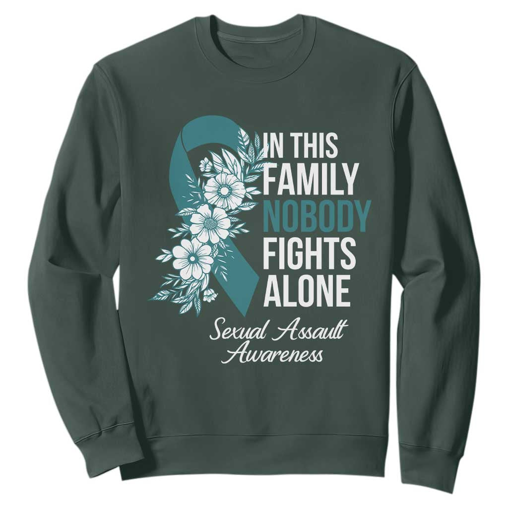 Sexual Assault Awareness Sweatshirt In This Family Nobody Fights Alone TS14 Dark Forest Green Print Your Wear