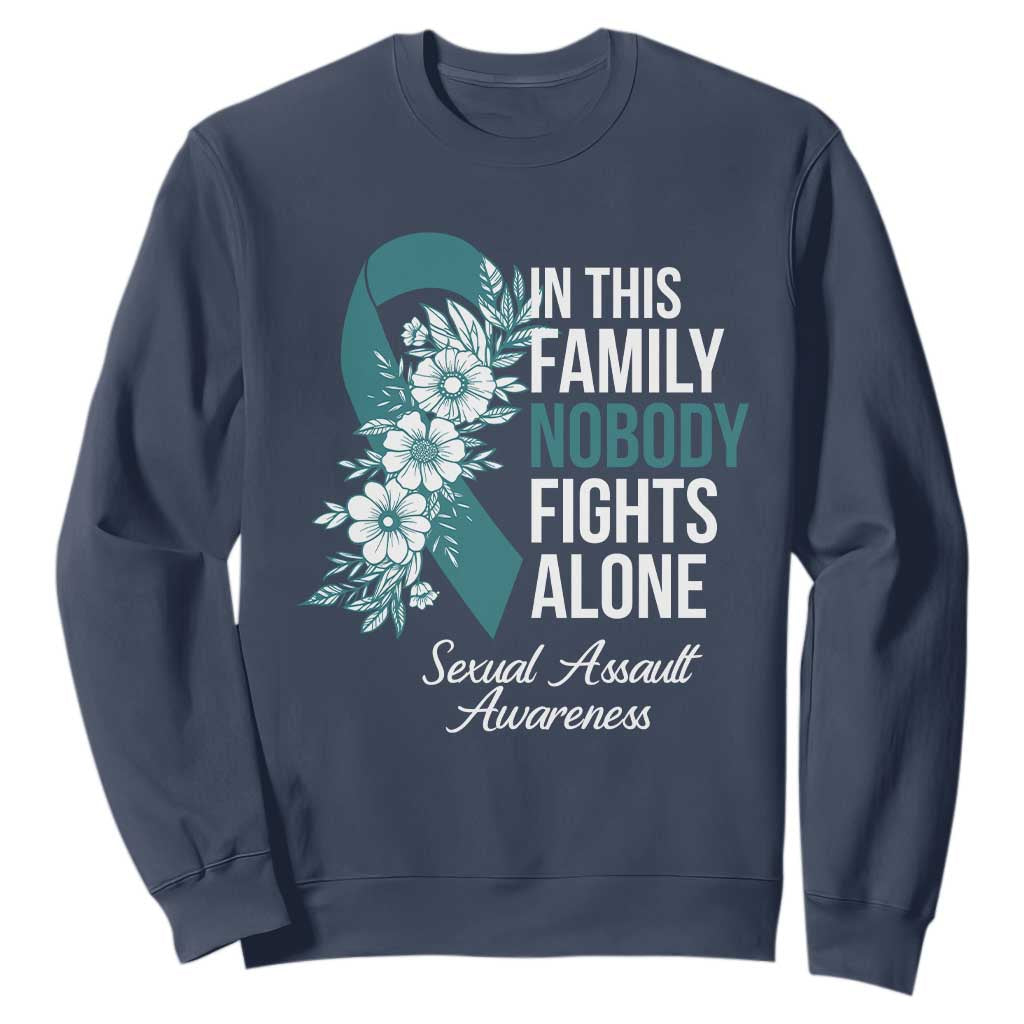 Sexual Assault Awareness Sweatshirt In This Family Nobody Fights Alone TS14 Navy Print Your Wear