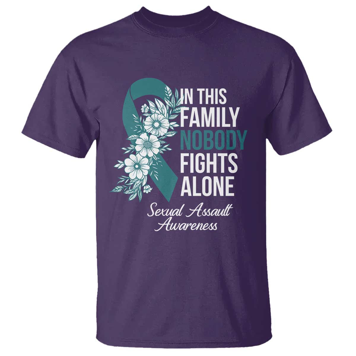 Sexual Assault Awareness T Shirt In This Family Nobody Fights Alone TS14 Purple Print Your Wear