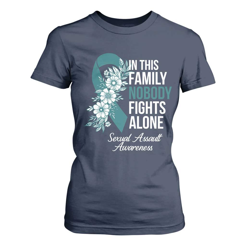 Sexual Assault Awareness T Shirt For Women In This Family Nobody Fights Alone TS14 Navy Print Your Wear