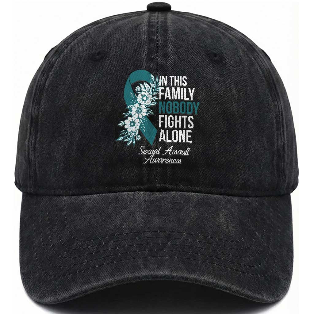 Sexual Assault Awareness Washed Cotton Baseball Cap In This Family Nobody Fights Alone TS14 Washed Cap Universal Fit Black Print Your Wear