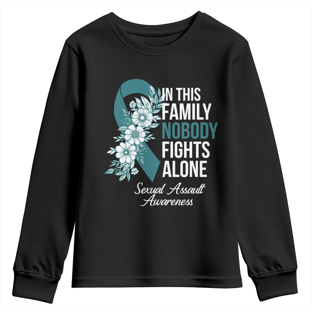 Sexual Assault Awareness Youth Sweatshirt In This Family Nobody Fights Alone TS14 Black Print Your Wear