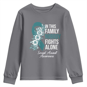 Sexual Assault Awareness Youth Sweatshirt In This Family Nobody Fights Alone TS14 Charcoal Print Your Wear