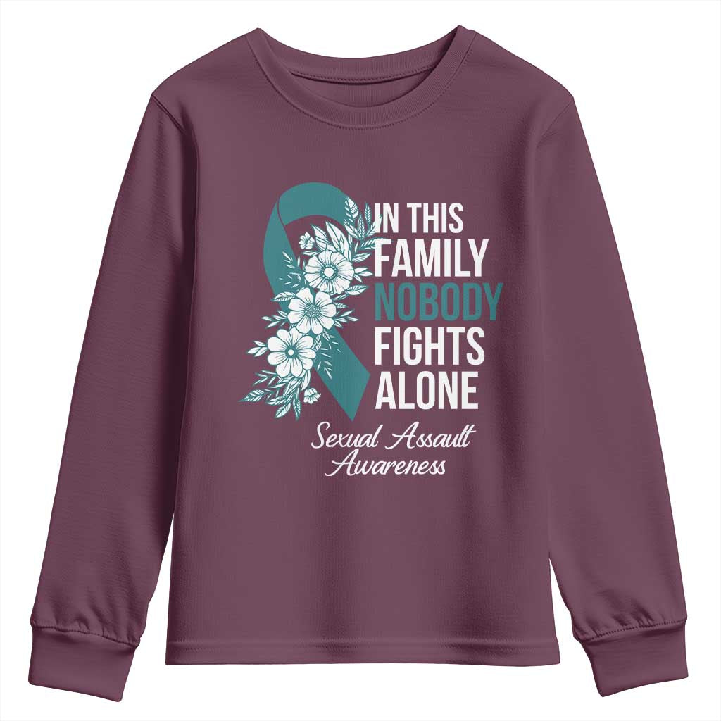 Sexual Assault Awareness Youth Sweatshirt In This Family Nobody Fights Alone TS14 Maroon Print Your Wear