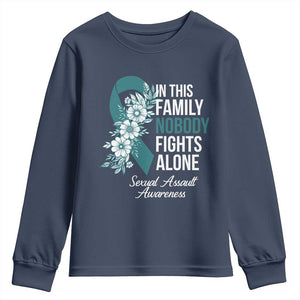 Sexual Assault Awareness Youth Sweatshirt In This Family Nobody Fights Alone TS14 Navy Print Your Wear