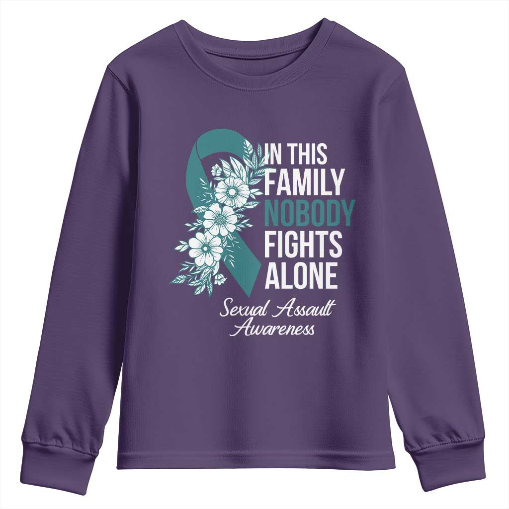 Sexual Assault Awareness Youth Sweatshirt In This Family Nobody Fights Alone TS14 Purple Print Your Wear
