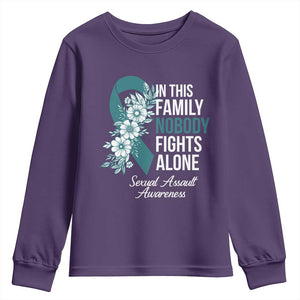 Sexual Assault Awareness Youth Sweatshirt In This Family Nobody Fights Alone TS14 Purple Print Your Wear
