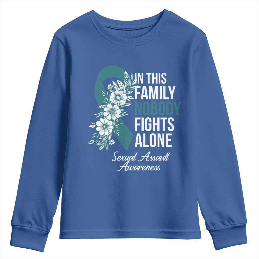 Sexual Assault Awareness Youth Sweatshirt In This Family Nobody Fights Alone TS14 Royal Blue Print Your Wear