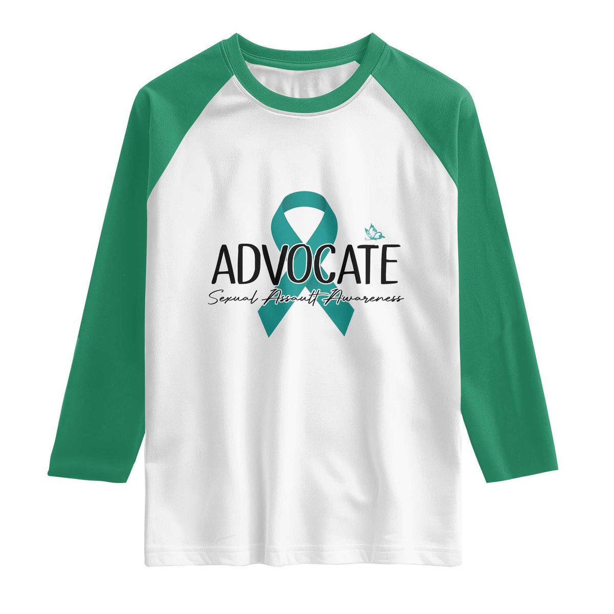 Sexual Assault Awareness Advocate Raglan Shirt TS14 White Kelly Green Print Your Wear