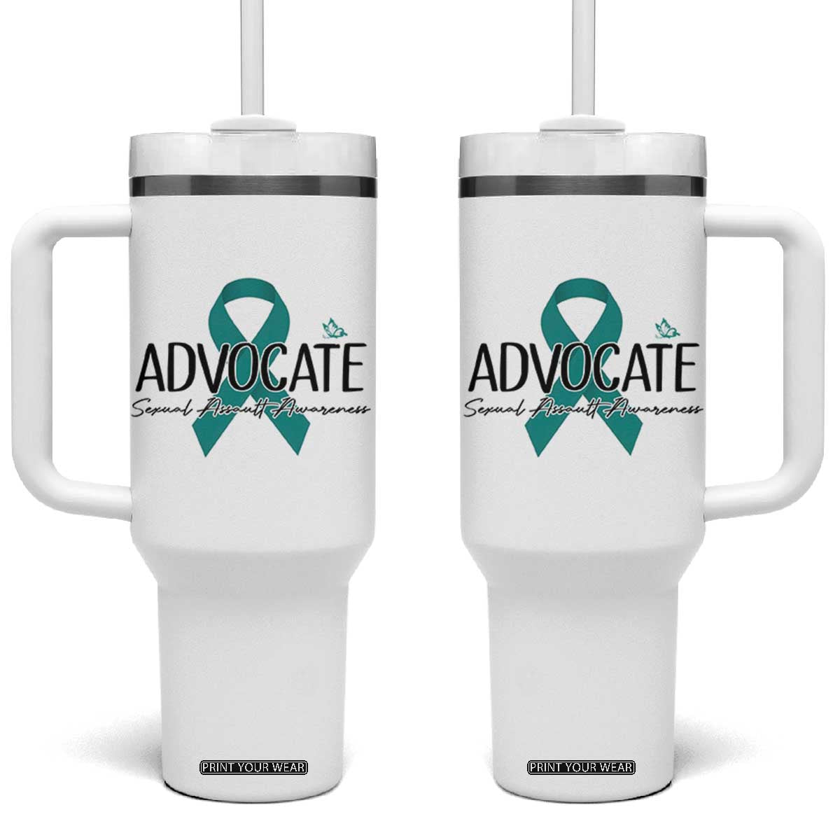 Sexual Assault Awareness Advocate Tumbler With Handle TS14 One Size: 40 oz White Print Your Wear