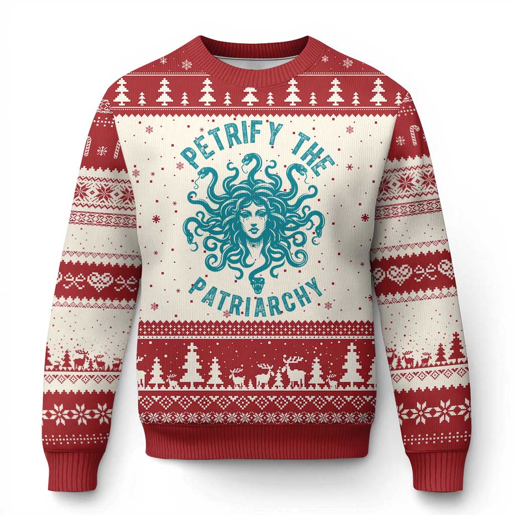 Sexual Assault Awareness Ugly Christmas Sweater Petrify The Patriarchy Medusa Feminism TS14 Beige Red Print Your Wear