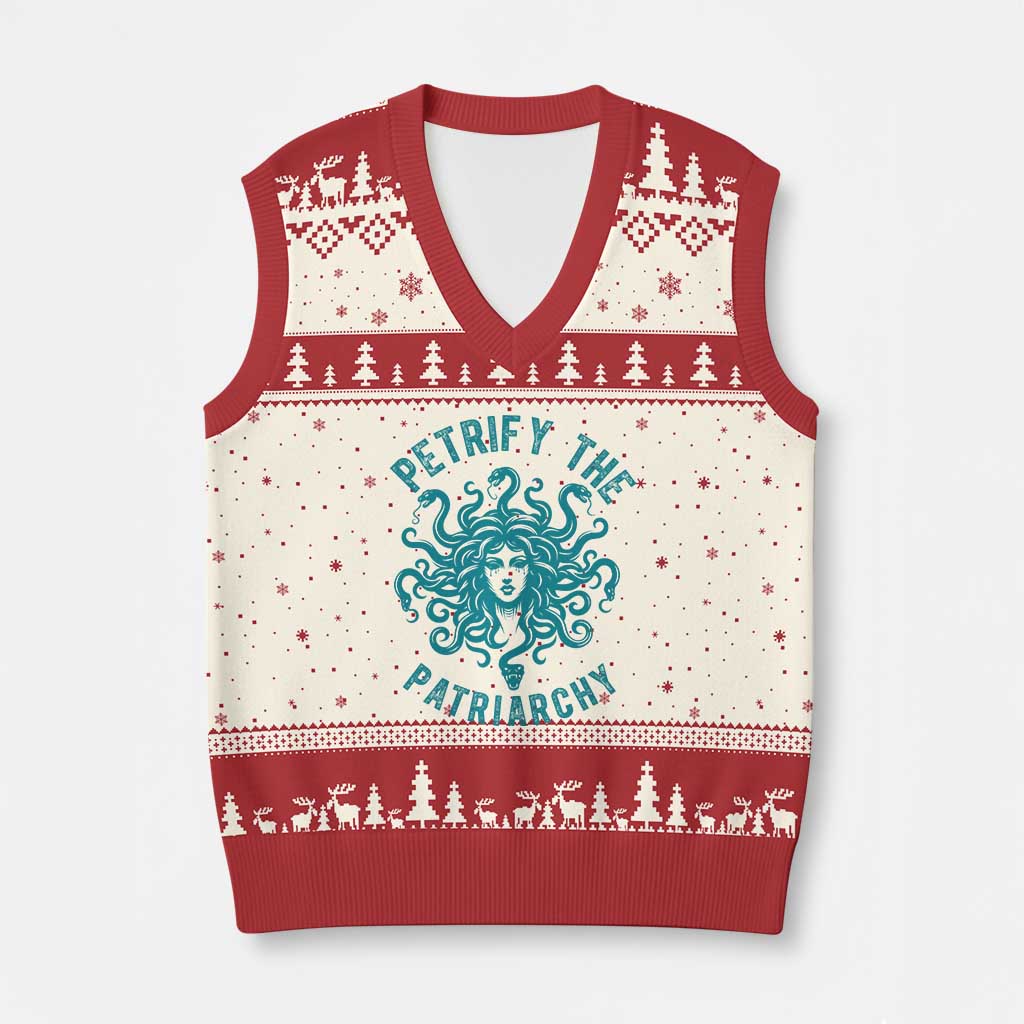 Sexual Assault Awareness V-Neck Knit Sweater Vest Petrify The Patriarchy Medusa Feminism TS14 Beige Red Print Your Wear